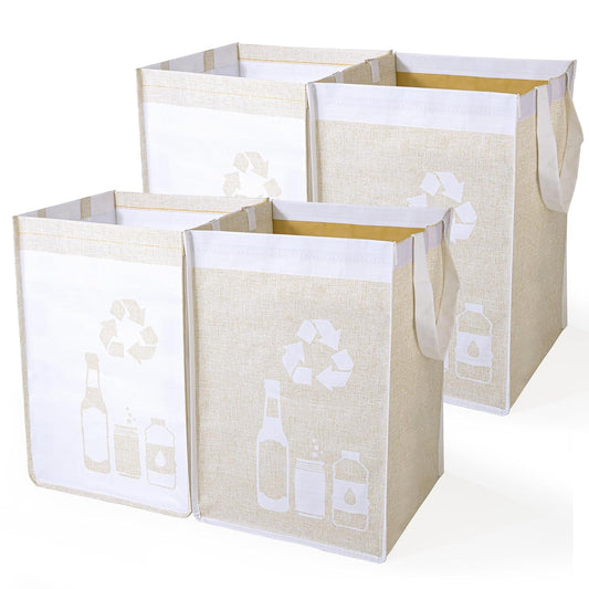 Recycle Waste Bag for Kitchen Home- Indoor Recycling Bins Trash Sorting Organizer, Reusable and Waterproof, Yellow, 4 Pack