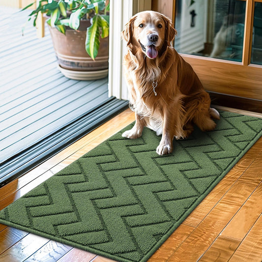 hicorfe Indoor Doormat,Front Back Door Mat Rubber Backing Non Slip Door Mats 20"x48" Absorbent Resist Dirt Entrance Doormat Inside Floor Mats for Entryway Washable Low-Profile(Green)