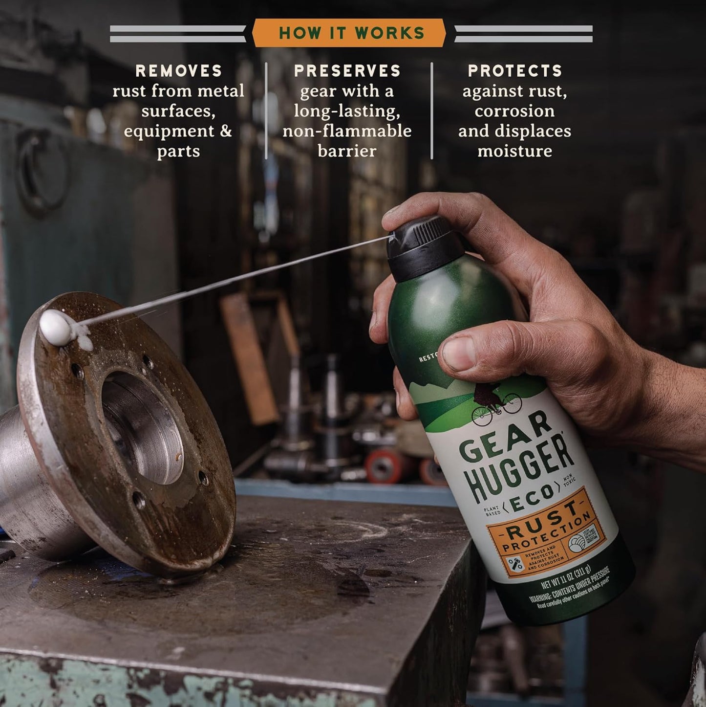 Gear Hugger Lubricant, Degreaser & Rust Remover - Eco-Friendly (11 oz, Pack of 3), Garage Door Lubricant Spray, Heavy Duty Oven Cleaner & Rust Protection - Plant-Based, No Petroleum, No PTFE, Green