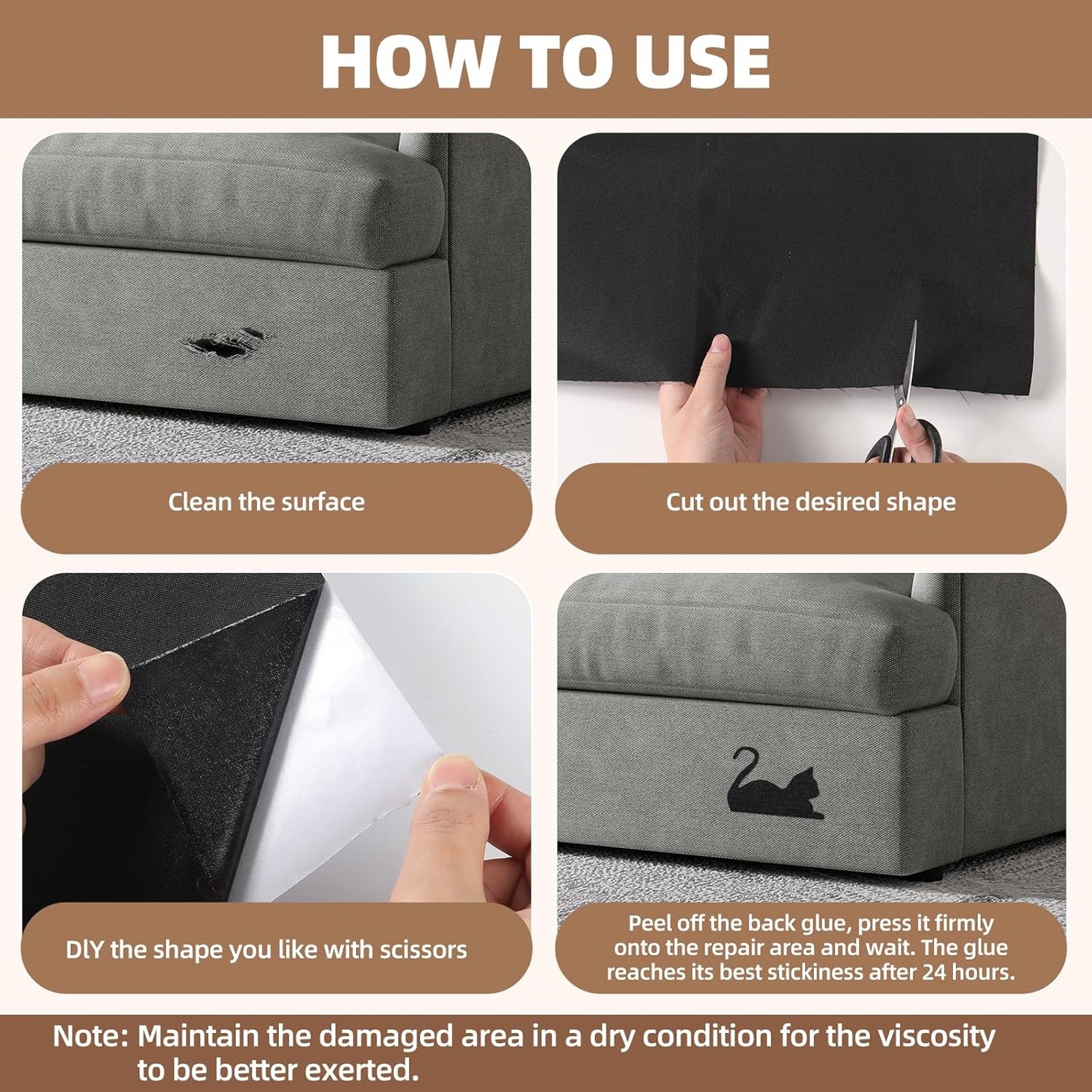 Fabric Repair Patch, 17X158 Inch Fabric Large Repair Tape, Self-Adhesive Patches for Furniture, Sofa, Car Interior, Shoes, Hand Bag, Clothing (Brown, 17X158 Inch)