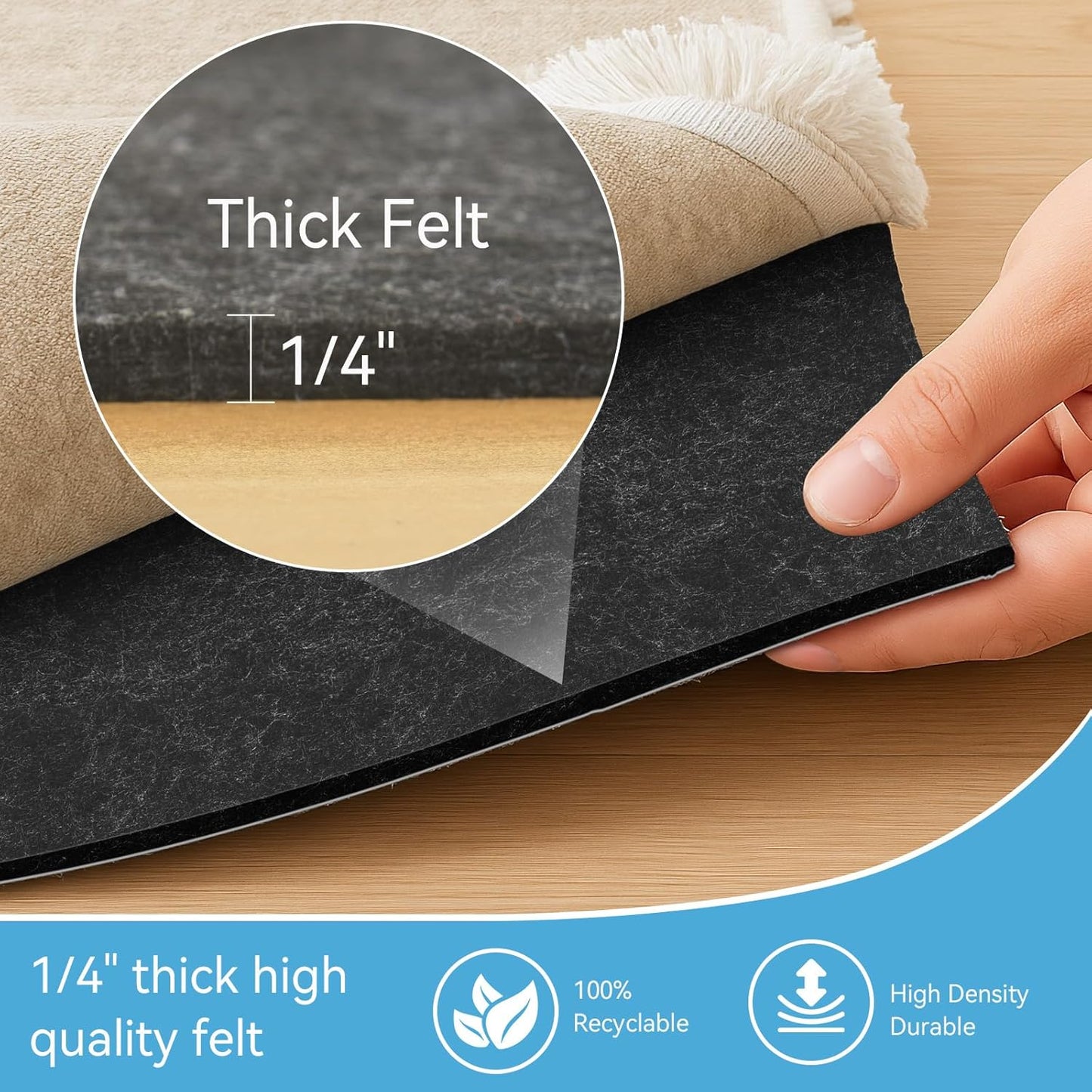 Warmstar 5x7 FT Non Slip Rug Pad,100% Waterproof Felt Rug Pad for Hardwood Floors,1/4” Thick Soft Carpet Pad with Natural Rubber Backing, Secure Grip & Floor Protection