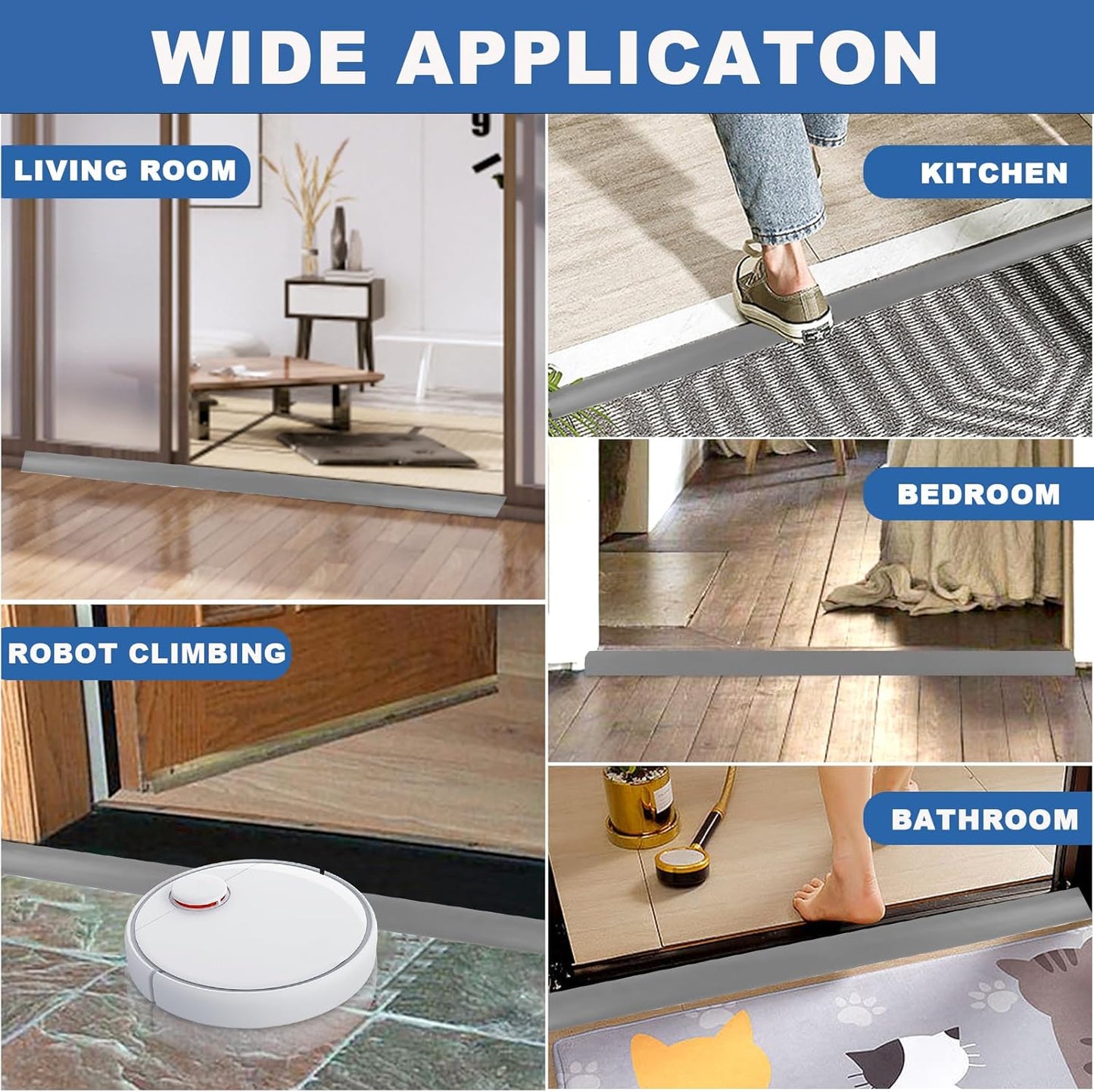 Vinyl Door Threshold Flooring Transition Strip Self Adhesive Carpet Edging Strip for Laminate Doorway Edge Threshold from 3/5" to 4/5" (Gray, 6.6 Ft)
