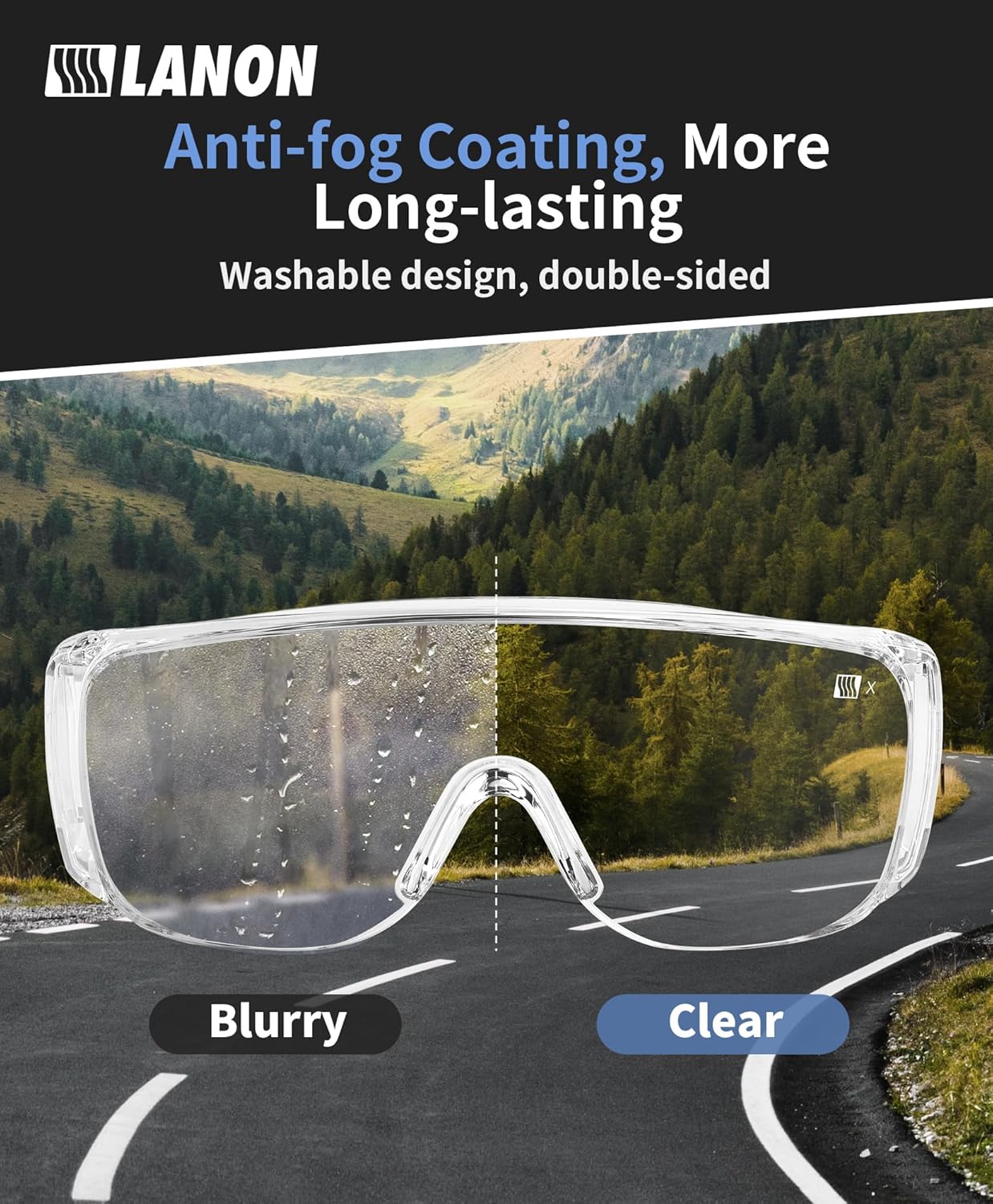 LANON 3 Pack Safety Glasses Over Eyeglasses,ANSI Z87.1 Standard,Anti-Fog & Scratch,Peripheral Protection, High Transmission,Anti-UV,Wrap Around Clear Safety Goggles