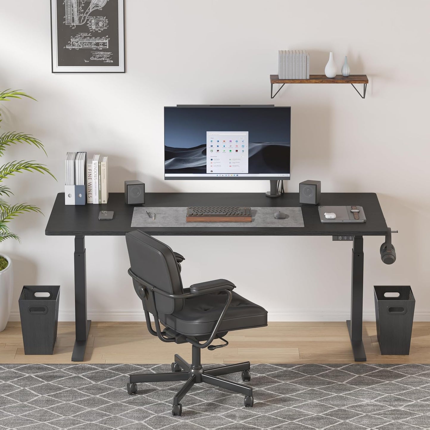 Piskyet Black Office Trash Can for Near Desk, 4.5 Gallon Unique Wood Bedroom Garbage Can,Vintage Wastebasket with Handle, Decorative Trash Can for Home Office,10.8" L x 7.8" W x 11.8" H