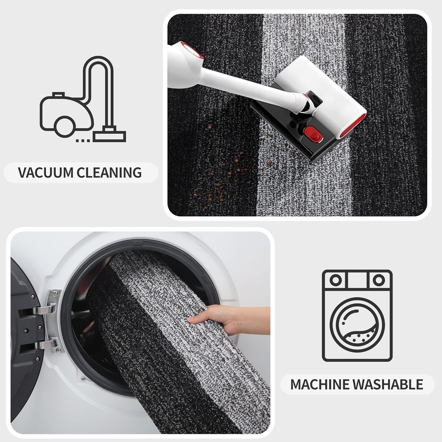 Kitinjoy Indoor Outdoor Door Mat, 59x36 Non-Slip Absorbent Dirt Trapper, Low-Profile Washable Inside Entrance Front Floor Mat, Sturdy Soft Entry Doormats for Entryway, Black