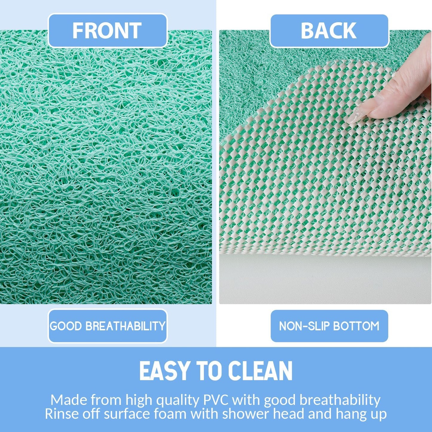 Non-Slip Bathtub Mat, 2 Pack Anti Slip Shower Mat, Fast Drying Bathtub Mats, Foot Scrubber Mat, Anti Slip Mat for Tub, Floor, Bathroom, Kitchen, Home, Hotel (Light Green 24"×16"+24"×16")