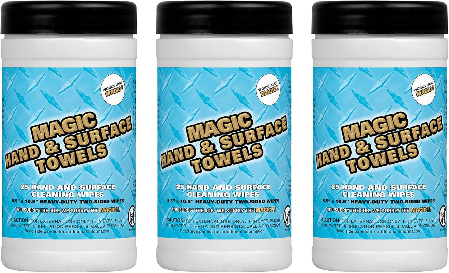 Magic Heavy Duty Cleaning Wipes - Dual Sided Hand & Surface Shop Towels | Professional-grade Cleaning | Waterless | Moisturizing | Cleans Grease, Oil, Dirt, & more (3 Pack | 75 Sheets Total)