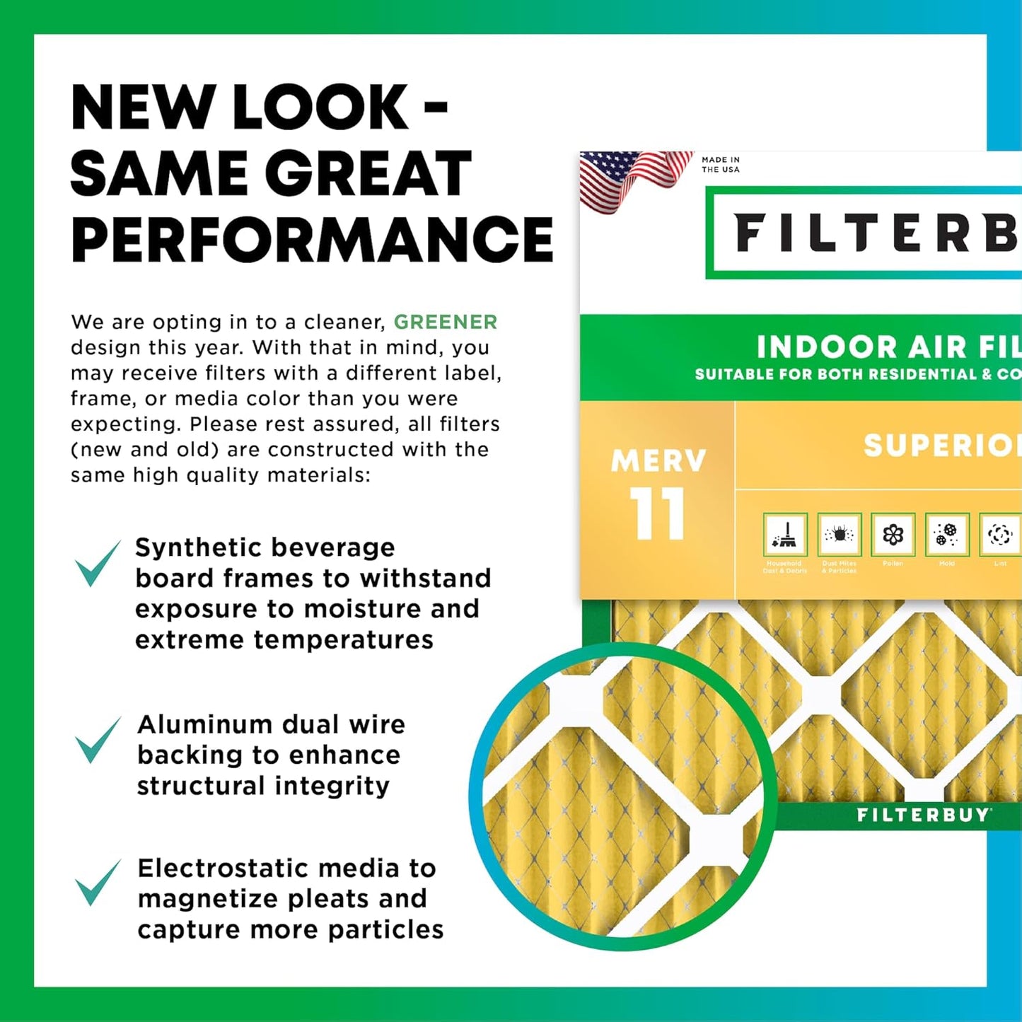 Filterbuy 16x20x2 Air Filter MERV 11 (MPR 1200) Allergen Defense Replacement (4-Pack), Electrostatic Pleated HVAC AC Furnace Filters, Made in USA (Actual Size: 15.50 x 19.50 x 1.75)