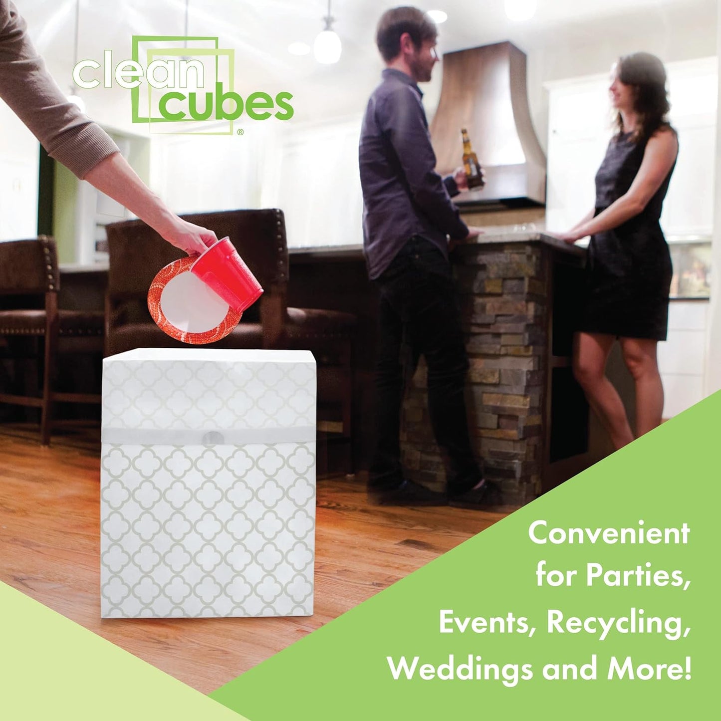 13 Gallon Disposable Pop-Up Trash Cans (3-Pack) with Fitted Bags – Foldable Garbage & Recycling Bins for Parties, Events & Kitchen (Trellis, 17" H x 13.5" W x 10" D)