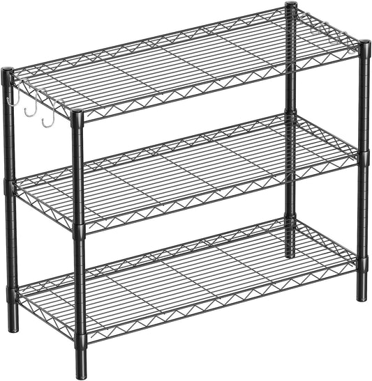 3-Shelf Adjustable Metal Shelf Wire Shelving Unit Storage Rack Display Shelf for Office,Kitchen,Bedroom,Bathroom,Laundry,Pantry Basement,Garage(Black,36" L x 14" W x 30" H)