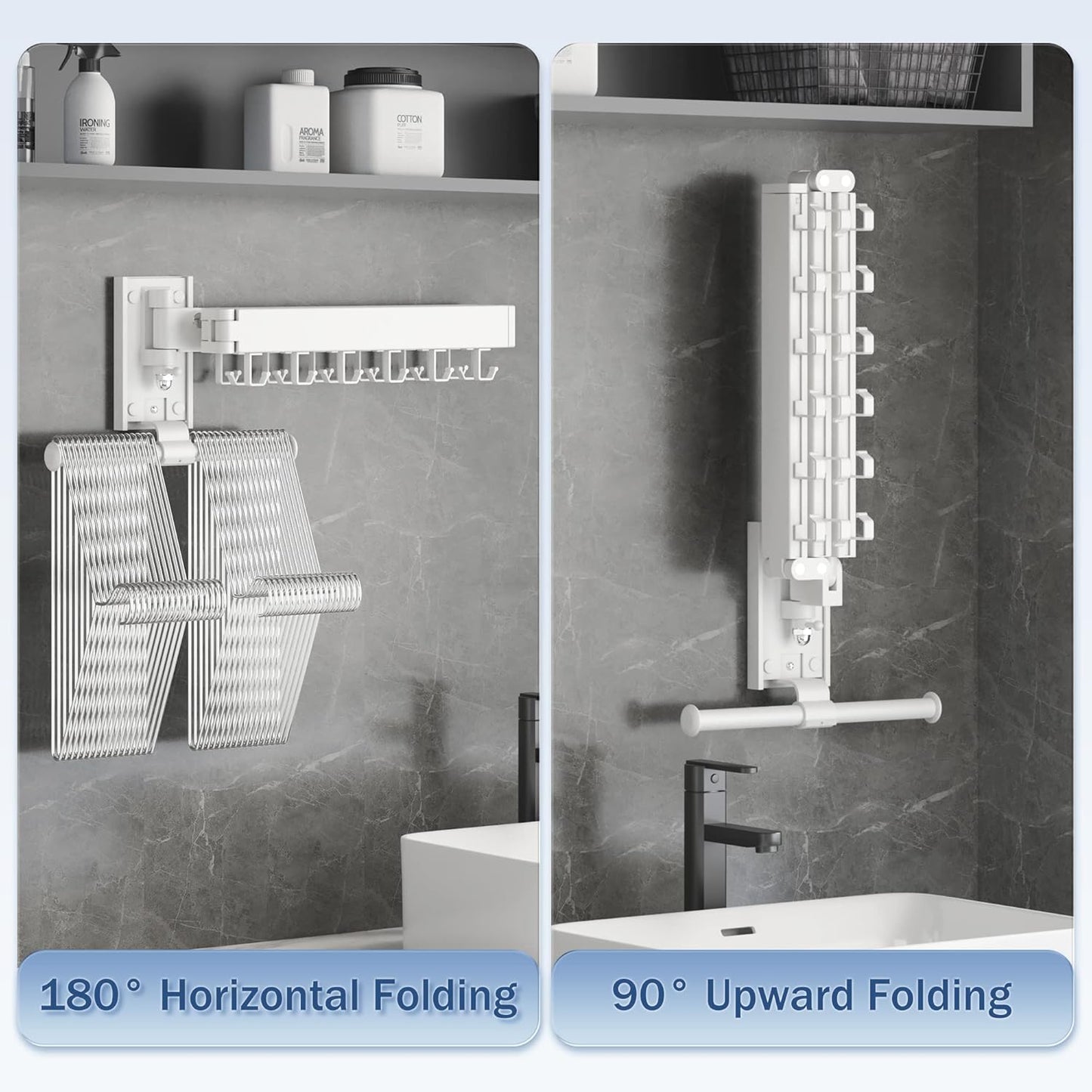 Drying Rack, Wall Mounted Clothes Rack, Aluminum, 220lbs Capacity, Foldable, White