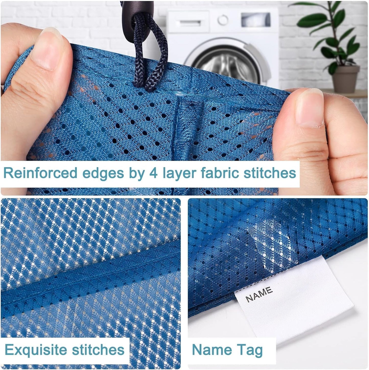 Polecasa Diamond Mesh Laundry Bags, 24 x 36 inches Heavy Duty Mesh Laundry Bag with ID Tag and Drawstring Closure, Large Laundry Hamper Liner, Washable Laundry Bag for Travel, Sports, Dorms (Blue)