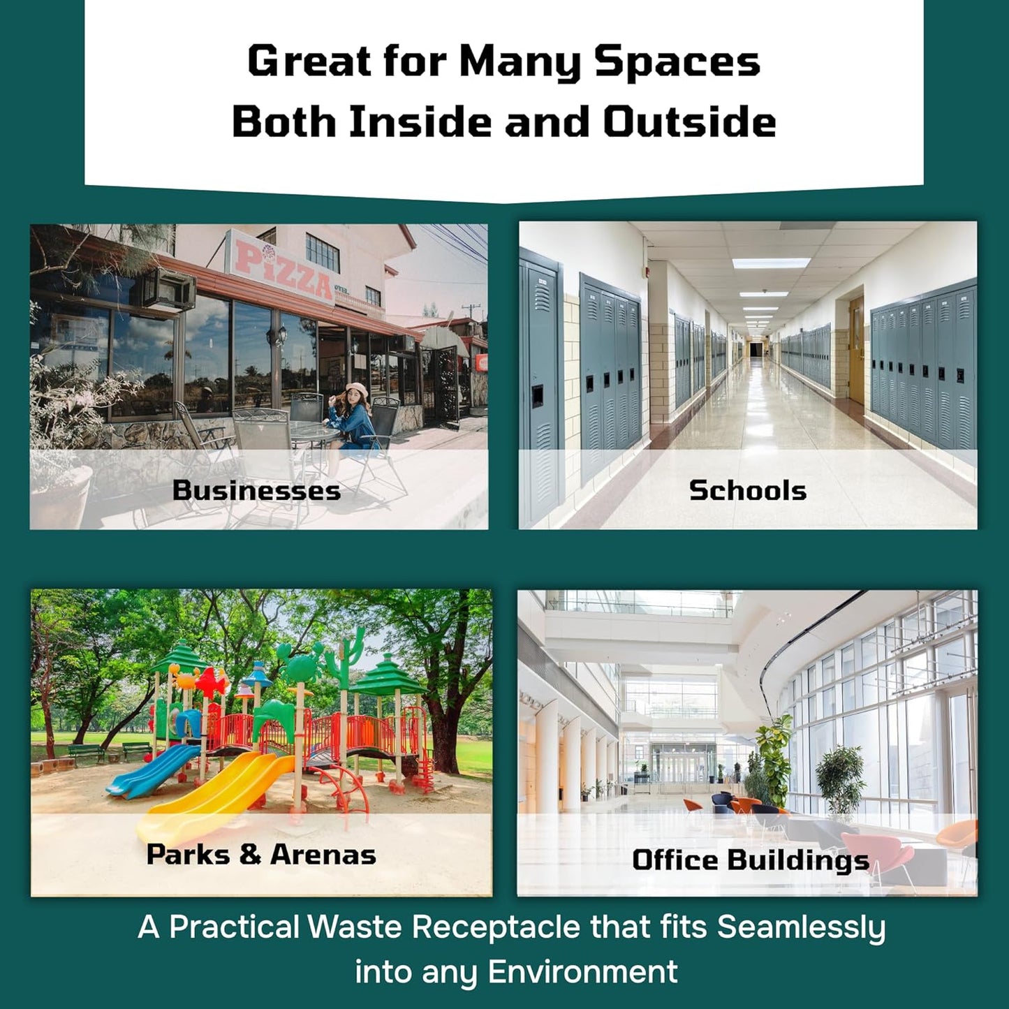 32 Gallon Square 100% Recycled Plastic Heavy Duty Commercial Outdoor or Indoor Trash Can with Push Lid - Great for Schools and Businesses - Dark Granite