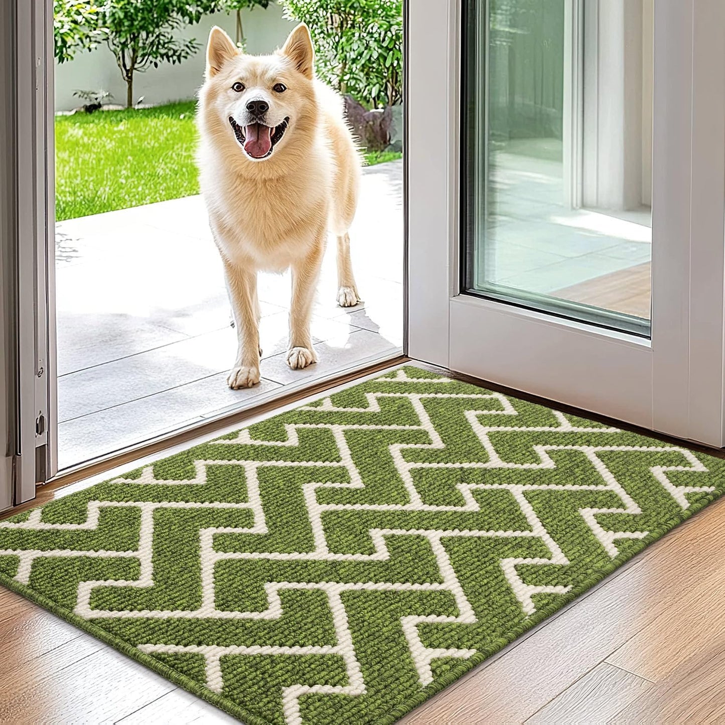 hicorfe Indoor Doormat,Front Back Door Mat TPR Backing Non Slip Mats 20"x31.5" Absorbent Resist Dirt Entrance Doormat Inside Floor for Entryway Washable Low-Profile(Sage Green)