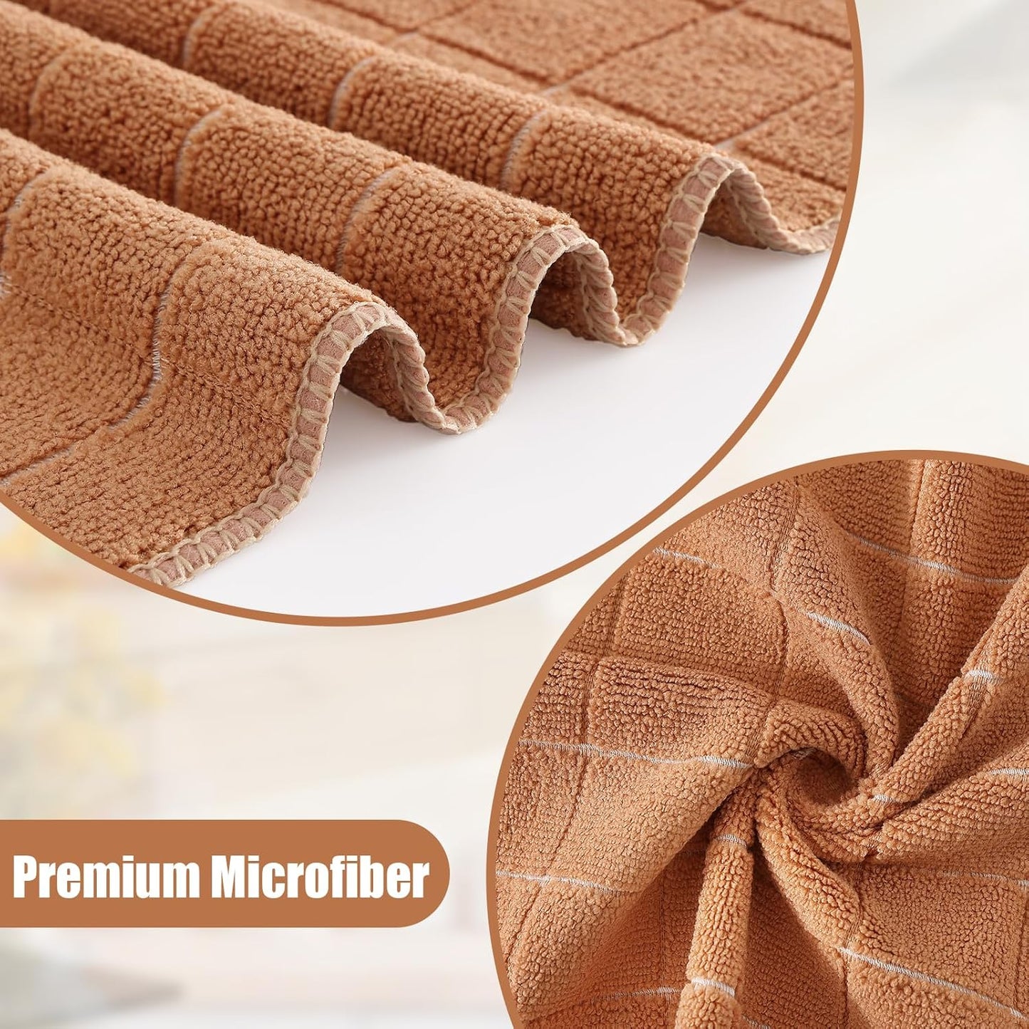 Homaxy Microfiber Kitchen Towels and Dishcloths Set, 12 Pack Soft and Absorbent Dish Hand Towels Bulk, 28 x 16 Inch & 12 x 12 Inch Quick Drying Rags for Washing Dishes, Camel