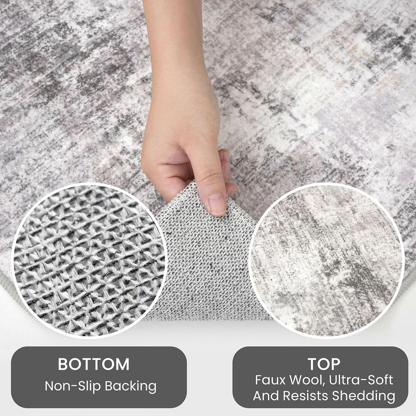 IOHOUZE Abstract Area Rug 3x5 Ft Washable Rugs for Entryway Indoor, Non Slip Kitchen Rug Printed Faux Wool Throw Rugs, Indoor Door Mat for Door Entrance Foyer Living Room, Grey Beige