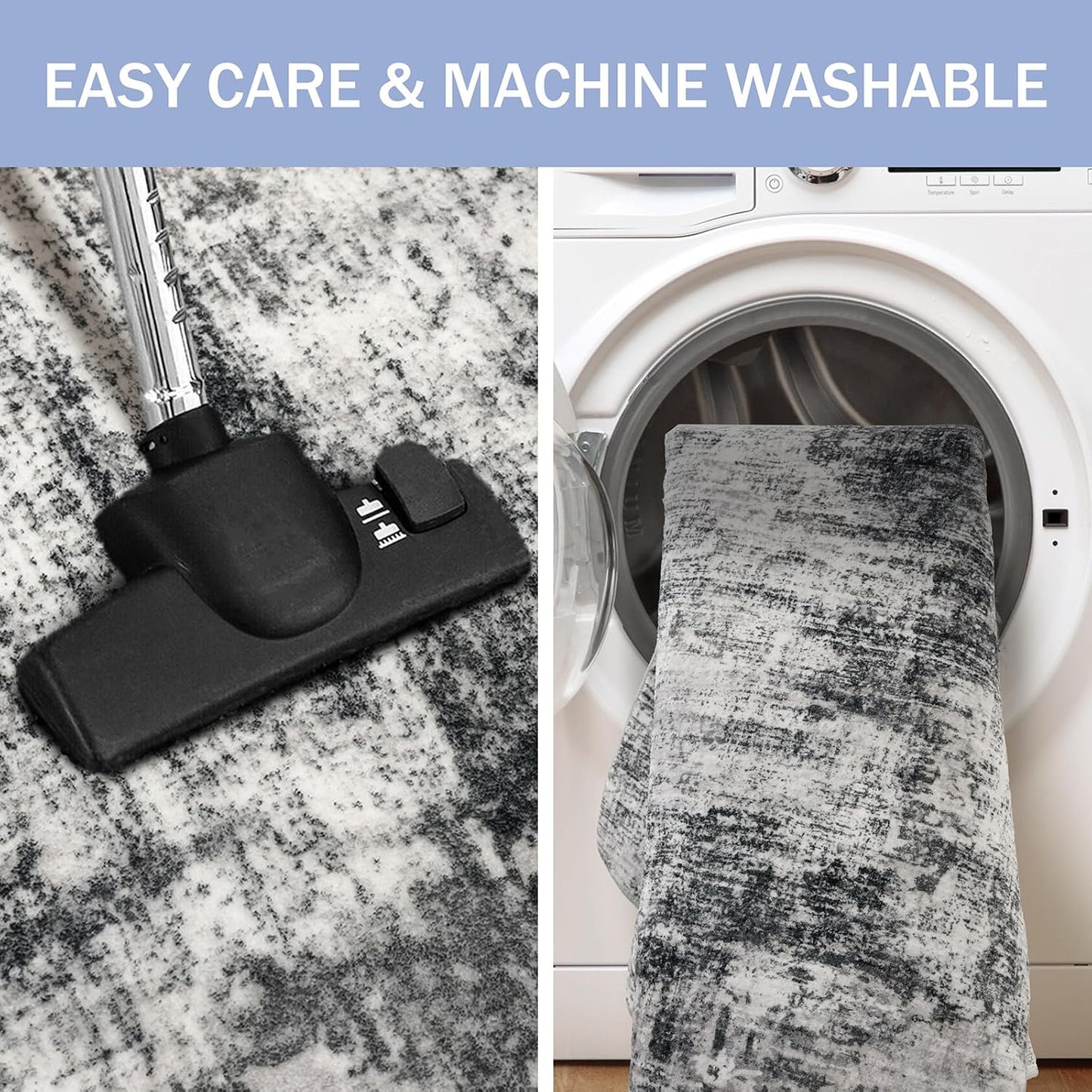 IOHOUZE Modern Abstract Area Rugs 6x9 Ft Washable Rugs for Living Room, Non Slip Dining Room Rug, Printed Faux Wool Rugs for Bedroom, Floor Carpet for Office Nursery Playroom, Black Grey