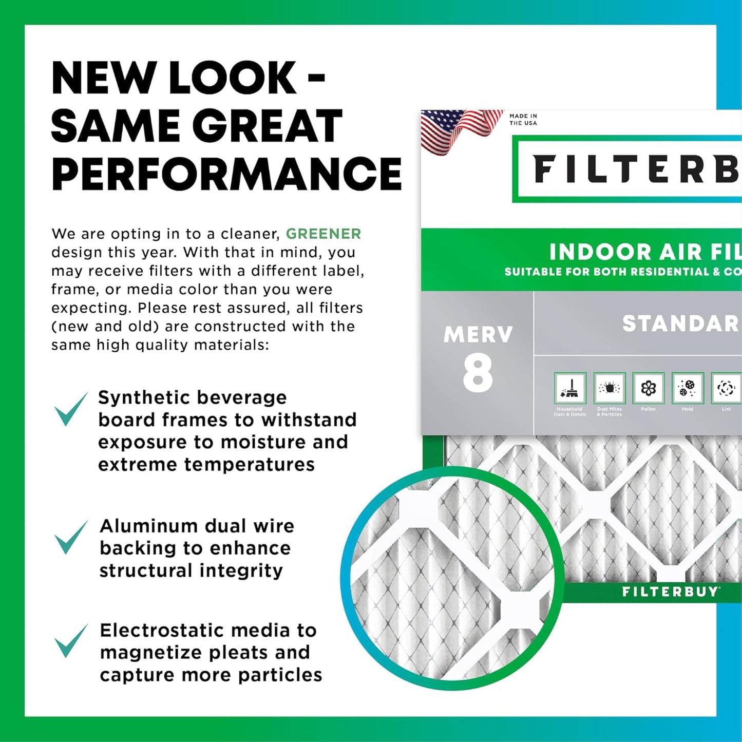 Filterbuy 18x20x2 Air Filter MERV 8 (MPR 700) Dust Defense Replacement (6-Pack), Electrostatic Pleated HVAC AC Furnace Filters, Made in USA (Actual Size: 17.50 x 19.50 x 1.75)