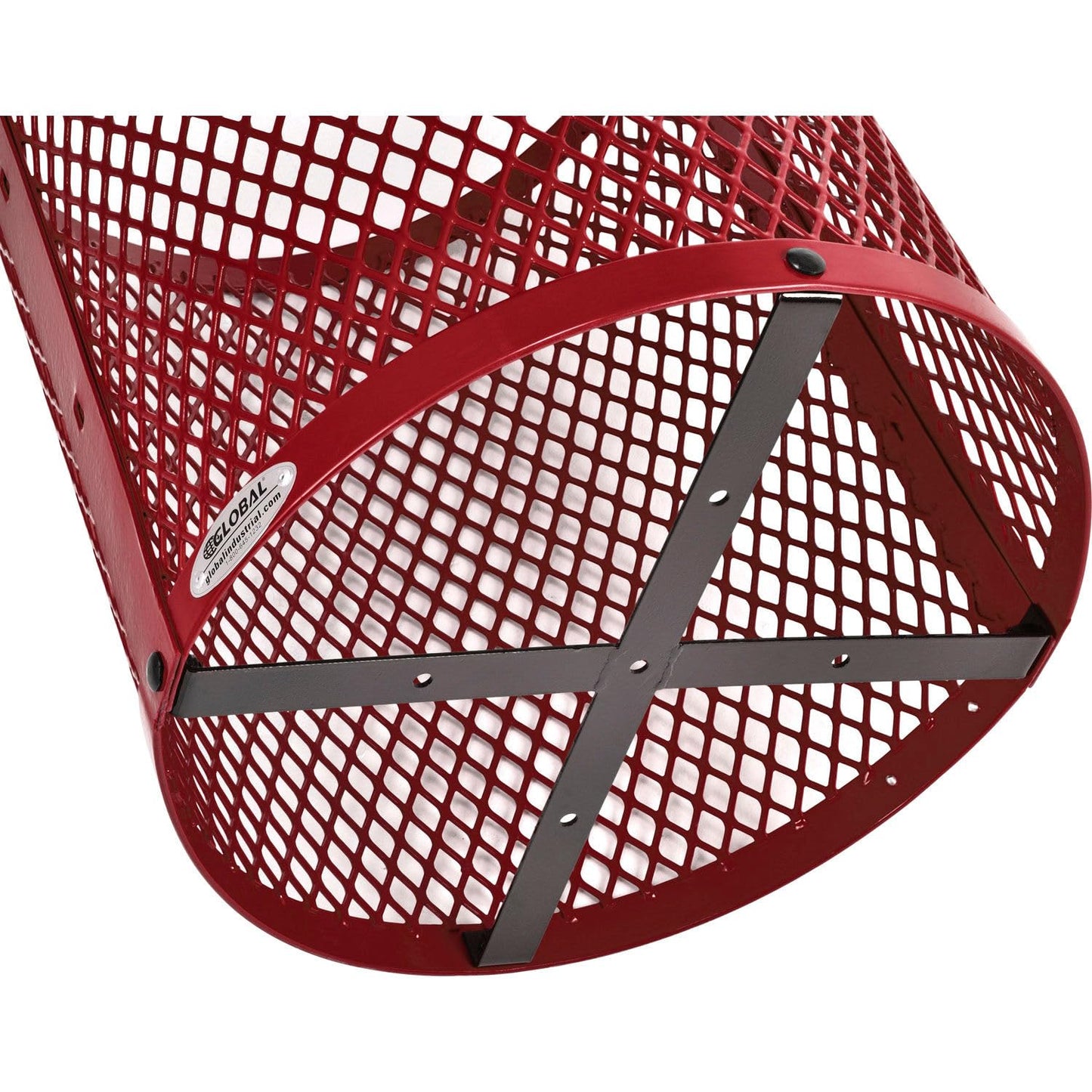 Global Industrial Outdoor Diamond Steel Trash Can with Flat Lid and Plastic Liner, 36 Gallon Capacity, Red, Thermoplastic Coating, 23-1/2" Diameter, 30" H