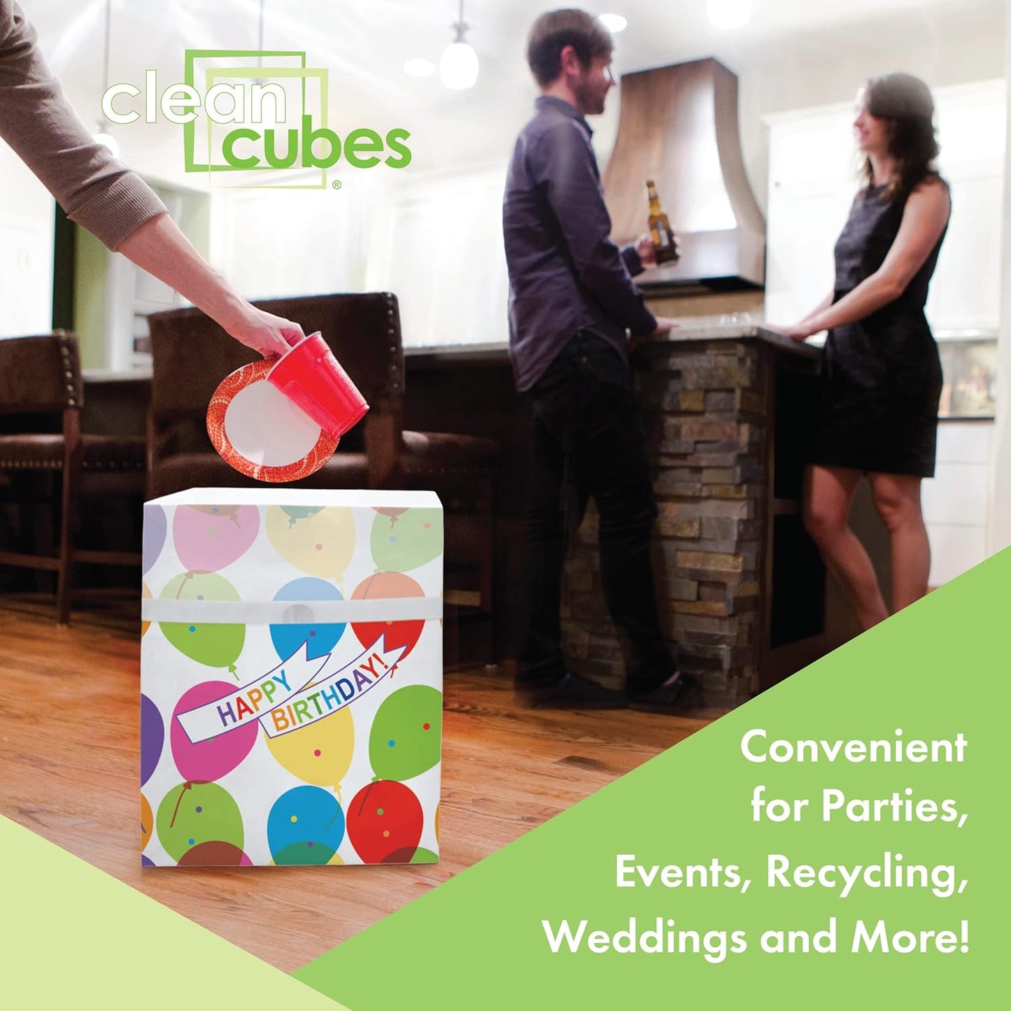 13 Gallon Disposable Pop-Up Trash Cans (3-Pack) with Fitted Bags – Foldable Garbage & Recycling Bins for Parties, Events & Kitchen (Birthday, 17" H x 13.5" W x 10" D)