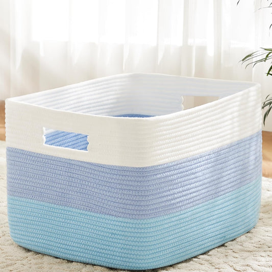 Blanket Basket,Rectangle Woven Baskets for Storage,65L Laundry Basket for Decorative Nursery Blanket,Toys,Dirty Clothes and Magazine in Shelves,Baby Room,and Living Room