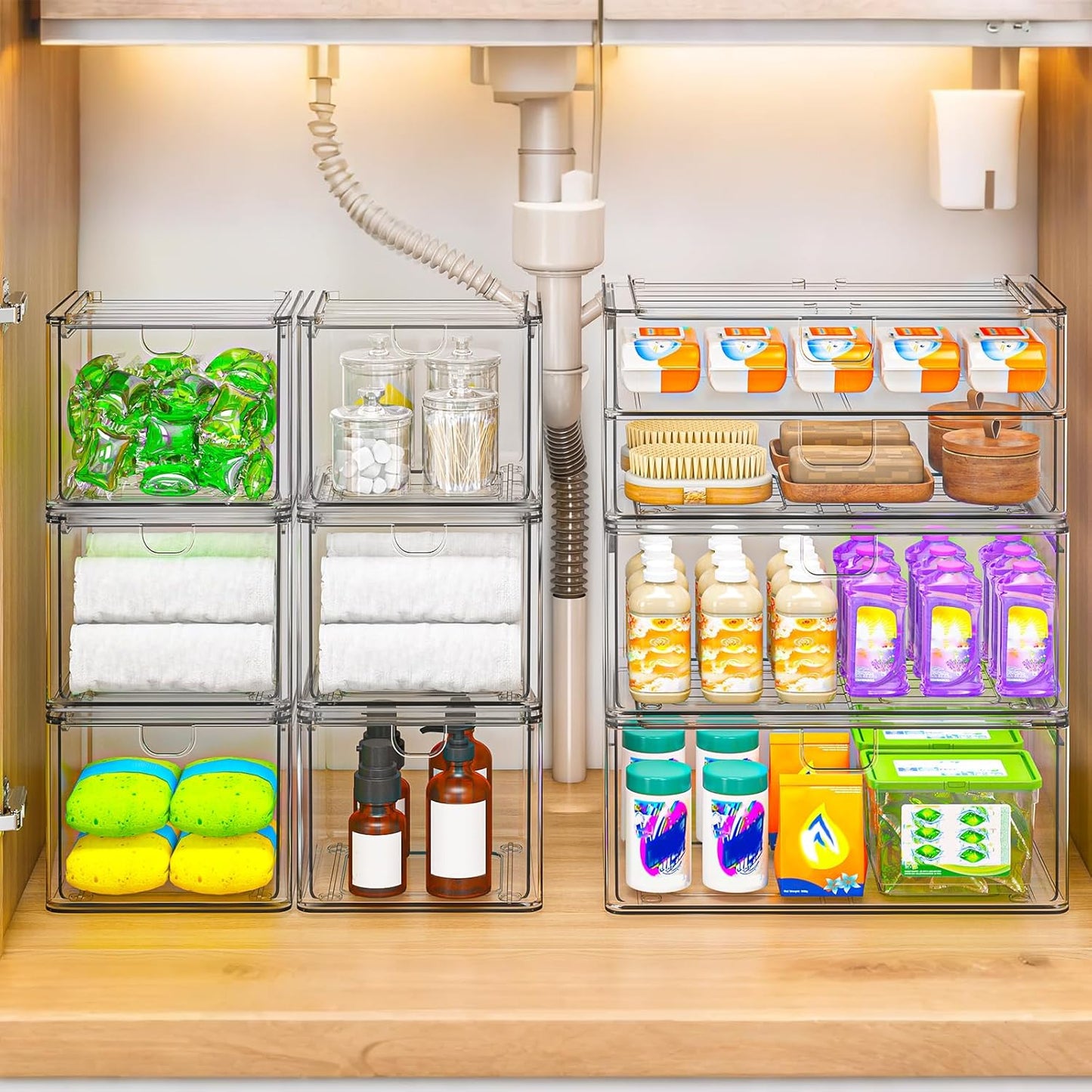 Acrylic Storage Drawers Set of 6, Clear Makeup Organizer, Plastic Organizer Bins for Beauty Supplies,Ideal for Vanity, Bathroom,Cabinet,Pantry Organization