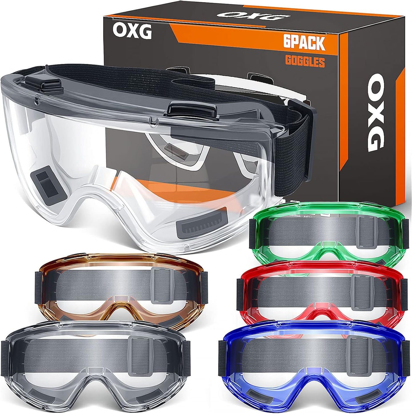 OXG 6 Pack Safety Goggles ANSI Z87.1 Glasses, Anti-Fog Protective Safety Glasses Lab Goggles Men Women Eye Protection Goggles