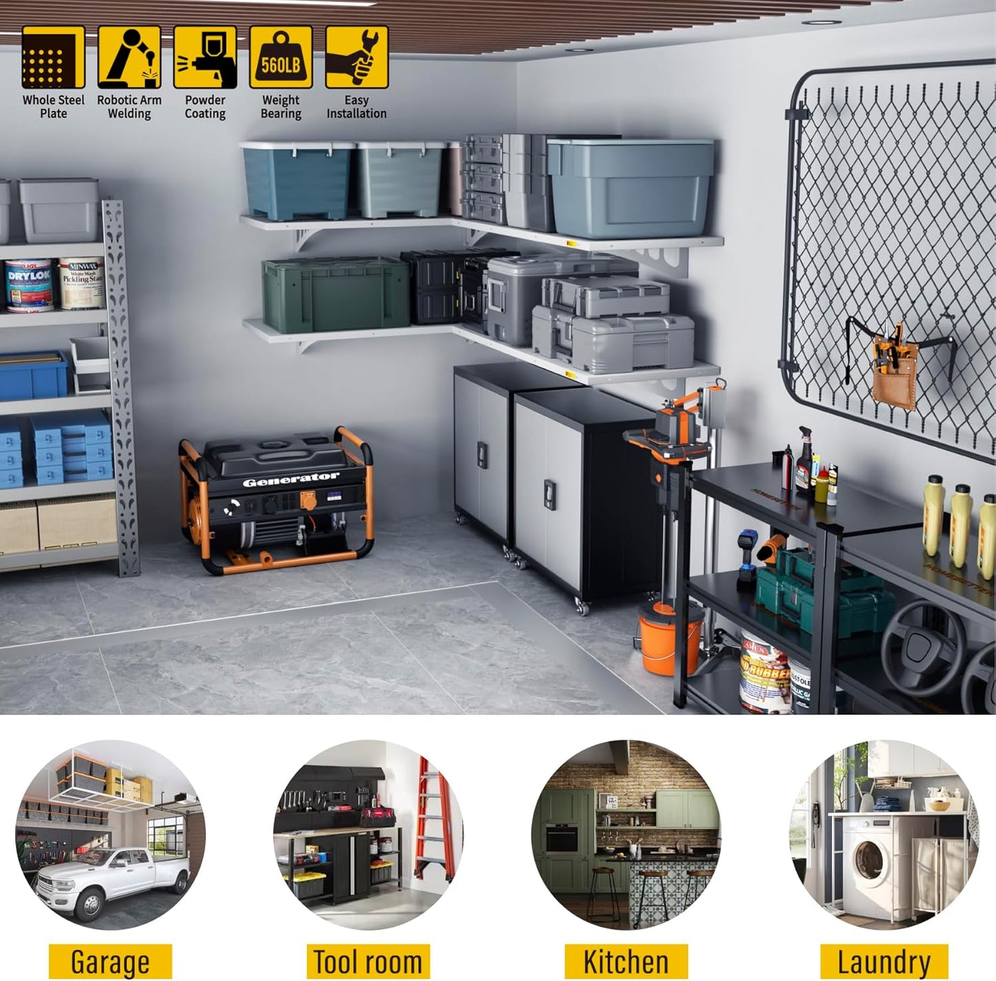 4Pack 1.64x4ft Adjustable Metal Garage Wall Shelving Heavy Duty Garage Storage Shelf Wall Mounted White