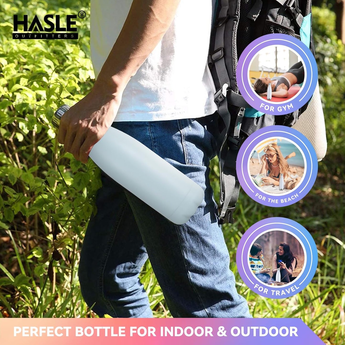 HASLE OUTFITTERS 17oz Stainless Steel Water Bottles Bulk, Vacuum Insulated Water Bottles Double Walled Reusable Metal Sports Water Bottles Keep Drinks Hot and Cold, Light Blue, 8Packs