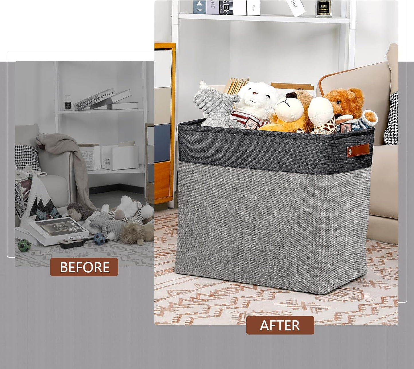 DULLEMELO Extra Large Storage Baskets, Fabric Storage Bins for Organizing Shelves Nursery Toys Books, Closet Baskets and Bins with Handles, Black&Grey, 2-Pack