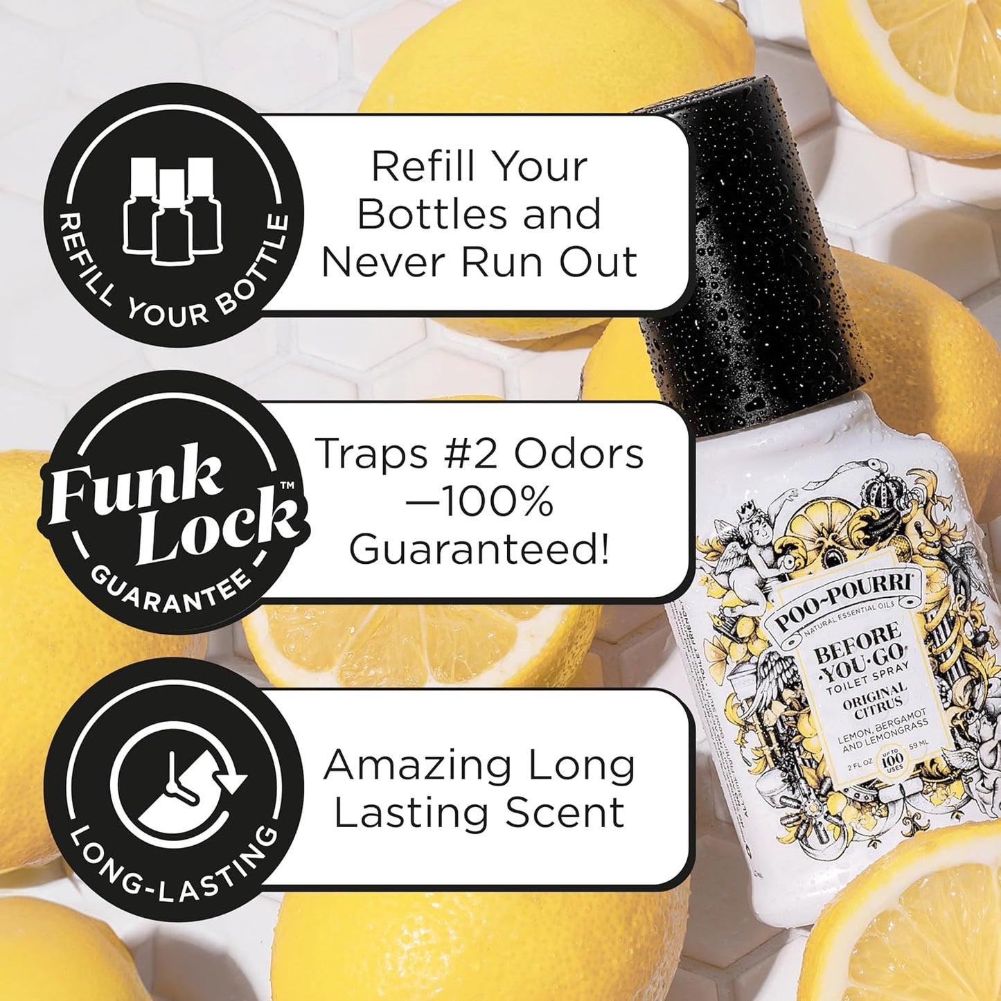 Poo-Pourri Before-You-Go Toilet Spray Refill, Original Citrus, 16 Fl Oz, Up to 800 Uses, Bathroom Odor Deodorizer with Essential Oils for Home or Work, Lemon, Bergamot and Lemongrass Scent
