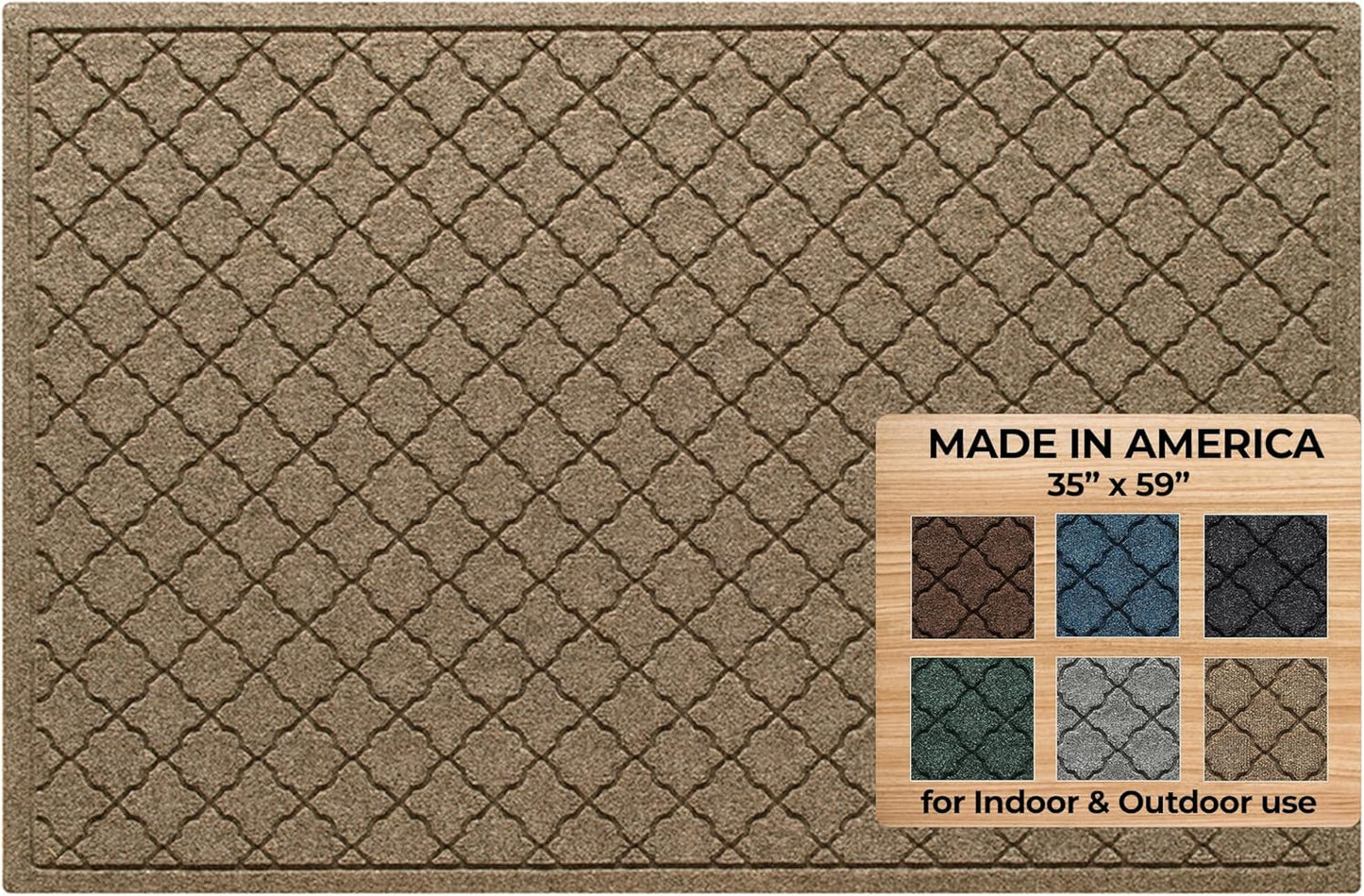 WaterHog Heavy Duty Doorway Mat, 3' x 5', Made in USA, Durable & Skid-Resistant Entryway Mat, Water-Trapping, Indoor/Outdoor Decorative Floor Covering, Cordova Collection, Khaki/Camel