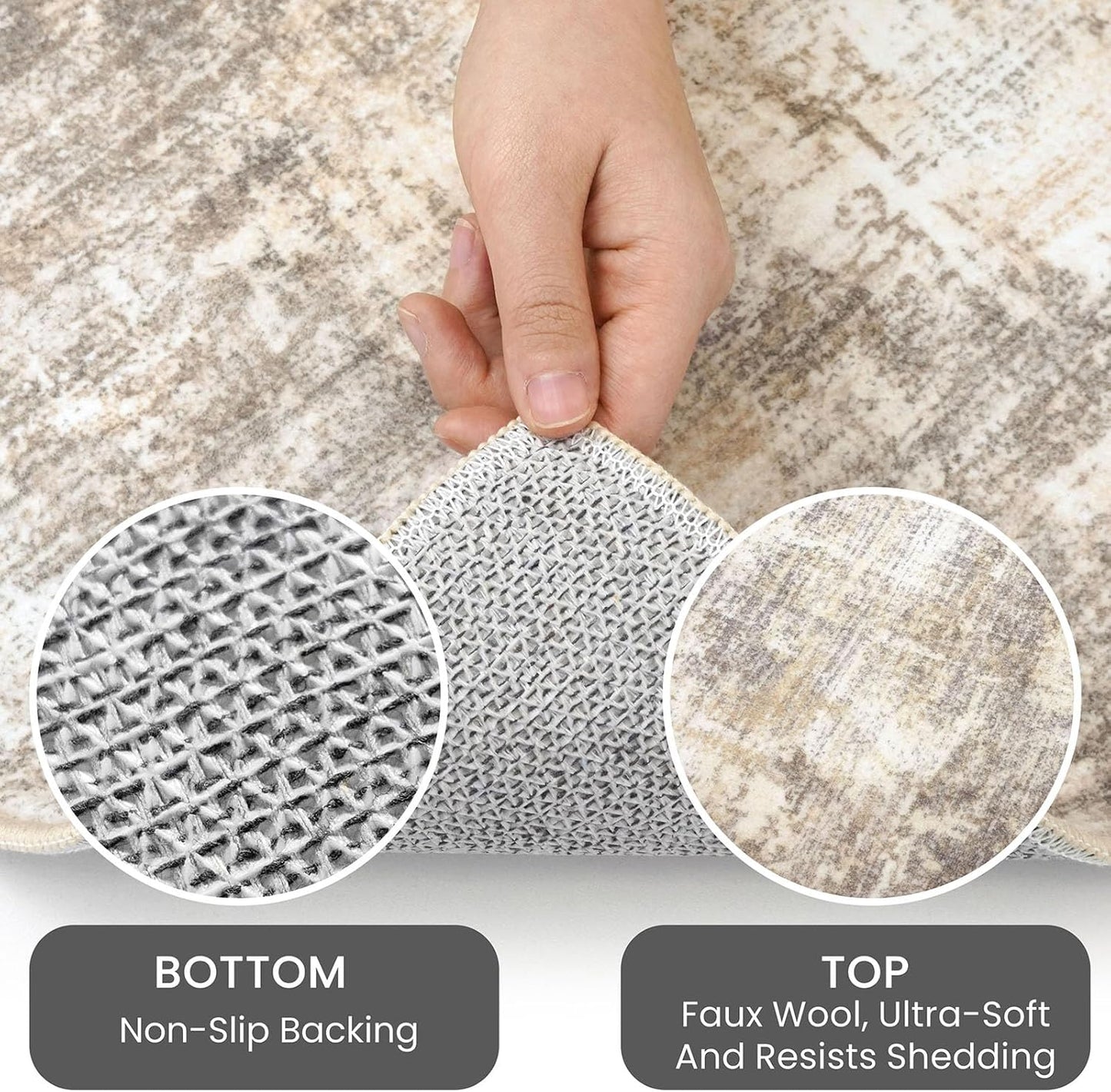 IOHOUZE Round Area Rug 5 Ft Circle Entryway Rugs Round Washable Door Mat Indoor Entrance, Non Slip Circle Front Door Rug, Printed Abstract Faux Wool Floor Carpet for Foyer Porch Sink, Beige Brown