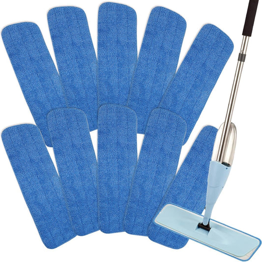 10 Pack Spray Mop Replacement Pads for Wet/Dry Mops, Reusable Flat Mop Heads Microfiber Mop Pads Compatible with Bona Floor Care System, Blue