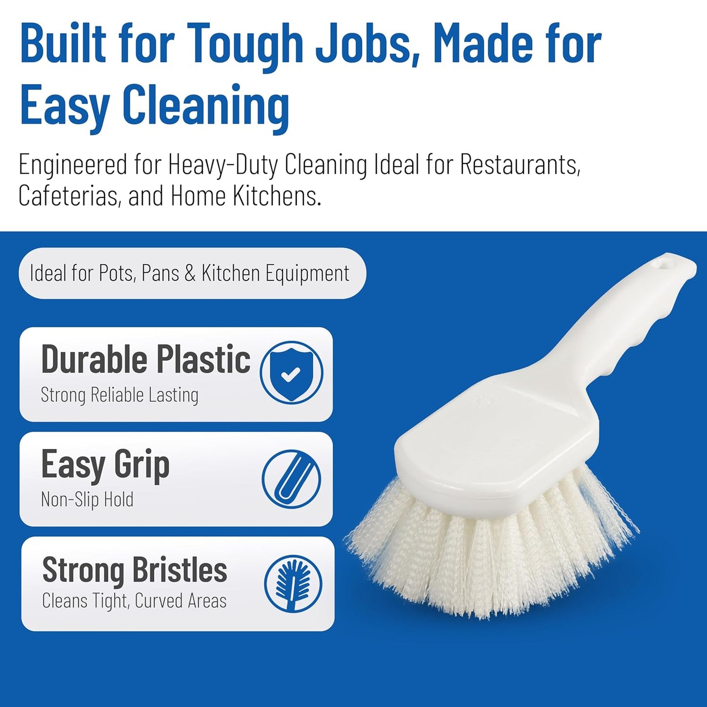 SPARTA 3662000 Flo-Pac Plastic Handle Utility Scrub Brush, Nylon Bristles, 2" Bristle Trim, 8" Length, White (Pack of 12)