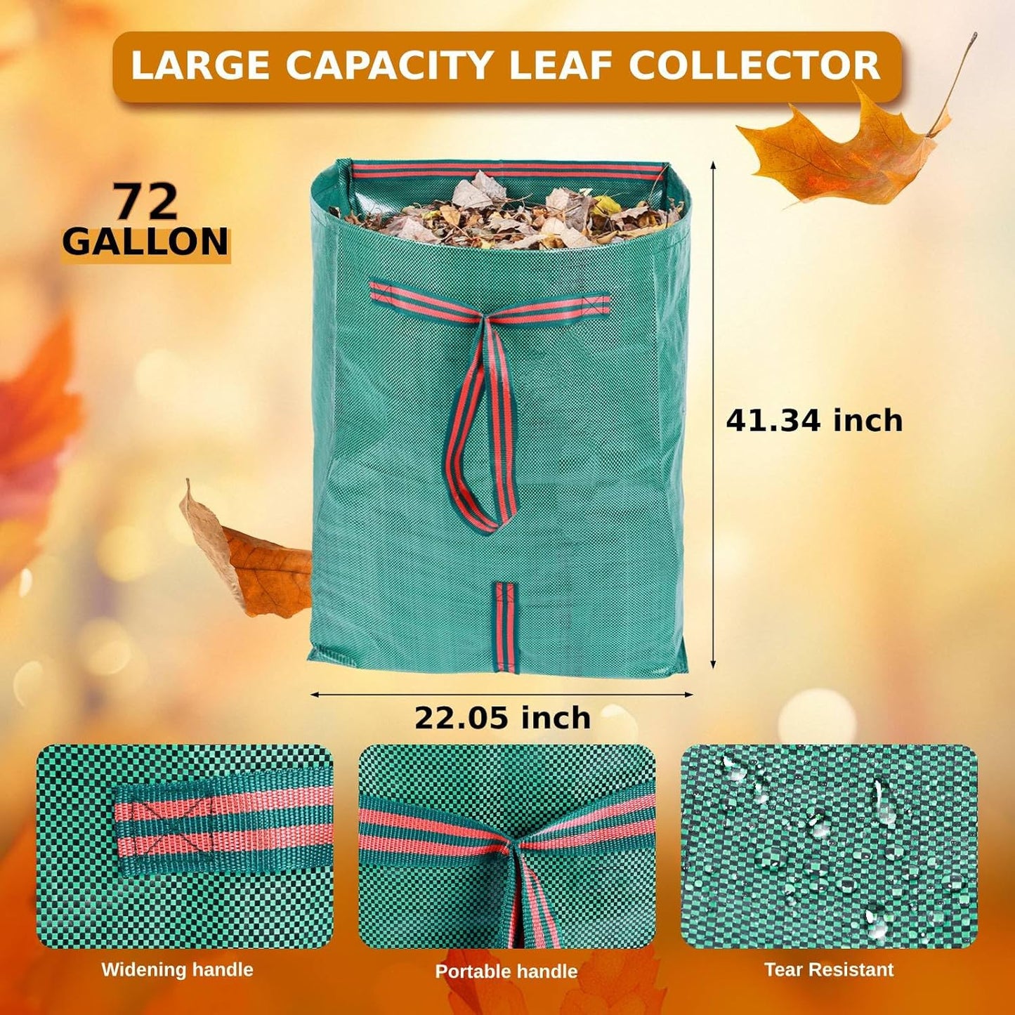 72 Gallon Leaf Collector,3-Pack Yard Waste Bags,Large Dustpan-Type Lawn and Leaf Bags, Leaf Bags for Yard Debris,Grass Clippings,Collapsible Trash Can for Parties,Laundry,Camping