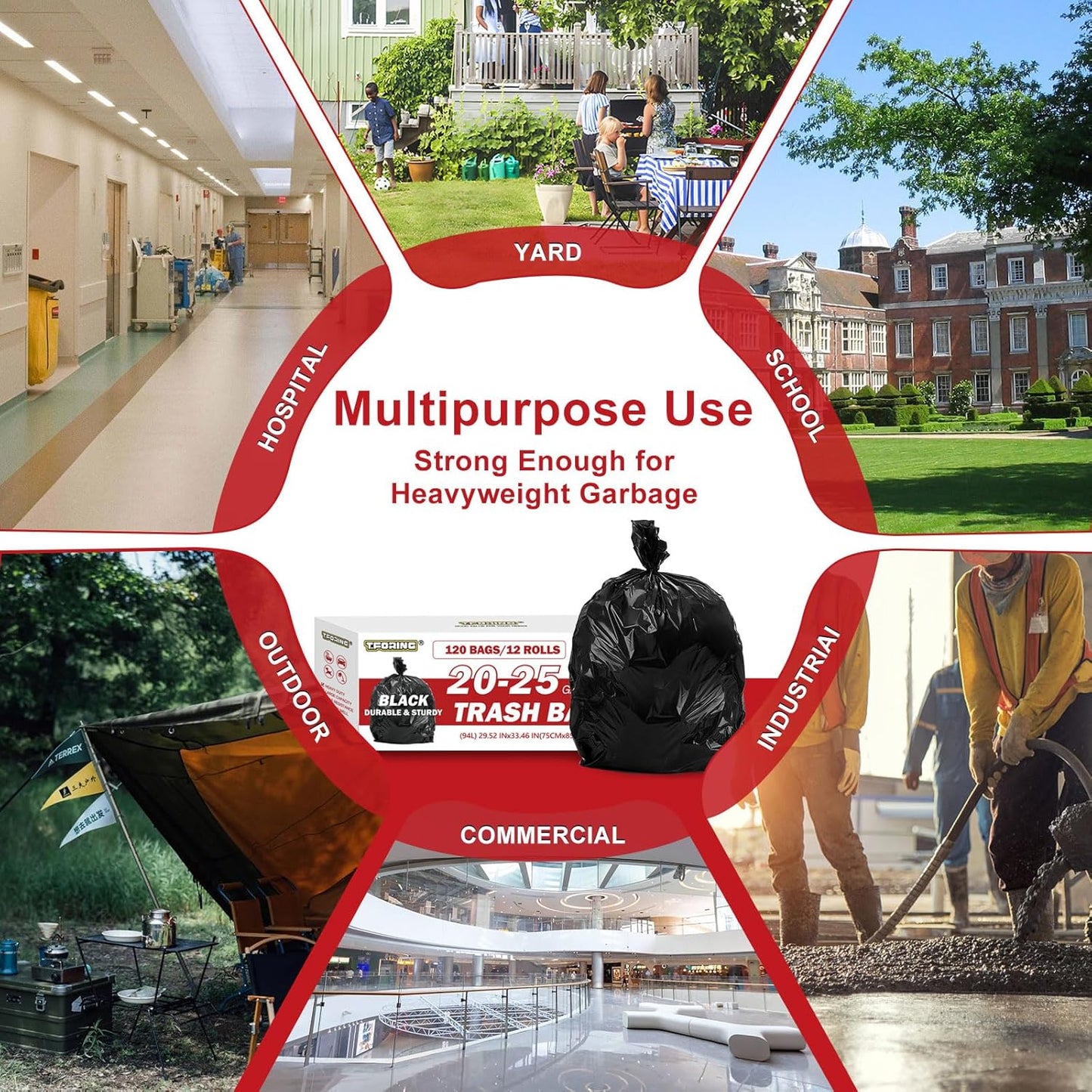 Black Trash Bags 20-25 Gallon 120 Count - 30" x 33" Large Kitchen Garbage Bags, 20+ Gallon Trash Can Liners Unscented, Multipurpose for Home, Office, Daily Household Use