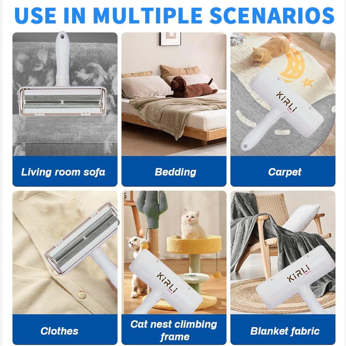 KIRLI Pet Hair Roller, Fur Remover Tool with Built-in Fur bin, Reusable Lint Roller for Pet Hair, Multi-Surface Furniture Clothing, Couch, Carpet, Bedding Cat and Dog Hair Remover (White)