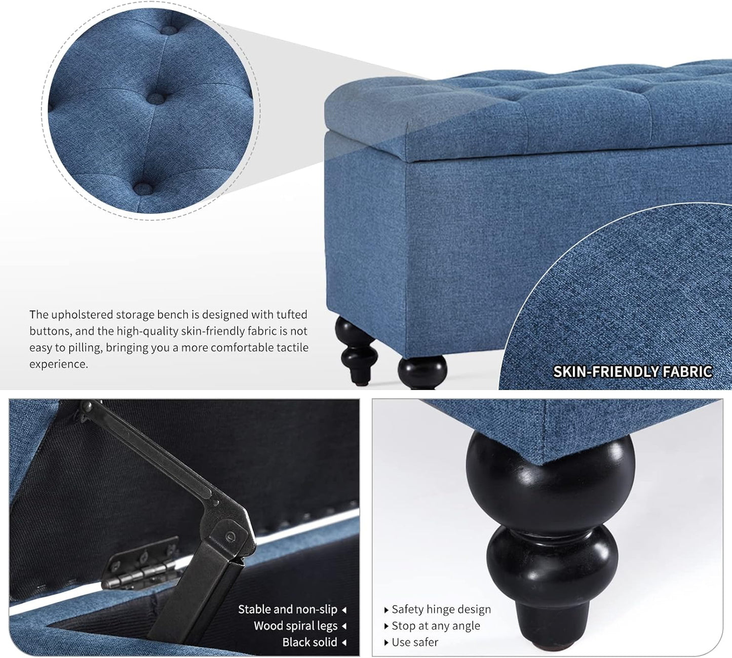 Storage Ottoman 50.2 Inches Upholstered Fabric Storage Ottoman Bench，Button Tufted Ottoman with Storage for Living Room (Blue-TP)