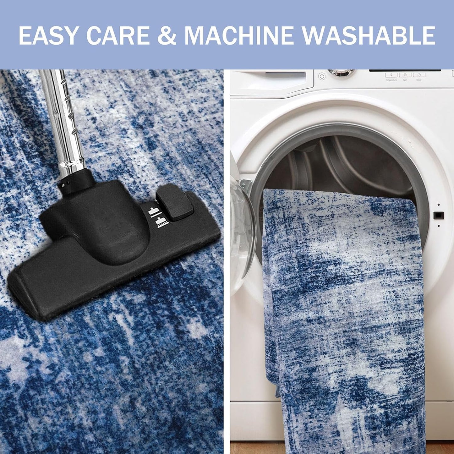 IOHOUZE Abstract Area Rugs 9x12 Ft Washable Large Rugs for Living Room, Non Slip Dining Room Rug, Printed Faux Wool Rugs for Bedroom, Floor Carpet for Office Nursery Playroom, Navy/Grey