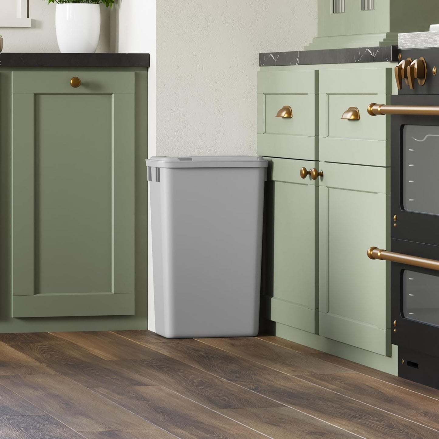 Dowell 50Qt Waste Trash Container, 13Gal, Plastic, Stackable, for Kitchen/Bathroom/Office, Fits Under Sink/Desk (Grey 4000 50 04-2 Pack)