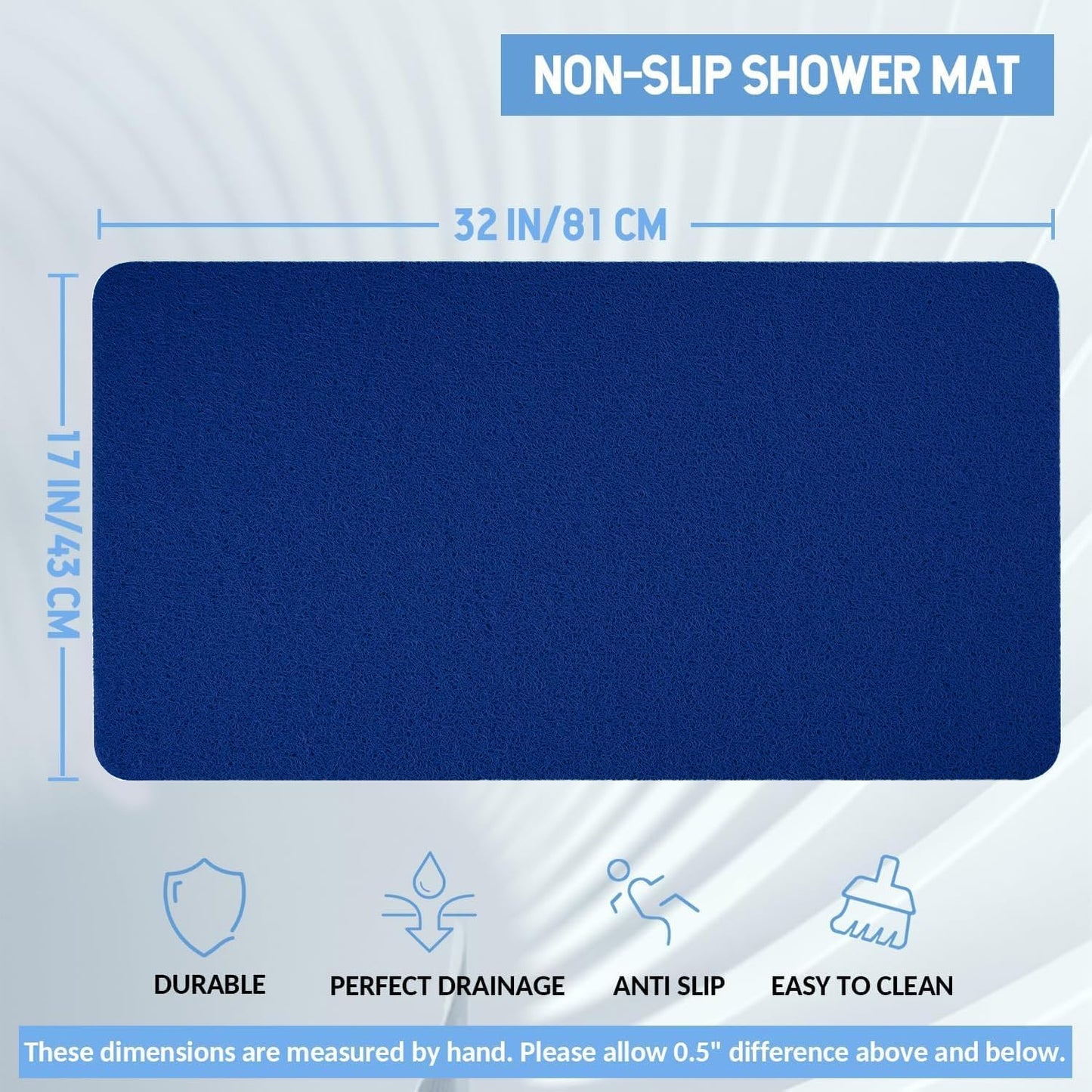 Non-Slip Bathtub Mat, Anti Slip Shower Mat, Fast Drying Bathtub Mats, Foot Scrubber Mat, Anti Slip Mat for Tub, Floor, Bathroom, Kitchen, Home, Hotel (Navy Blue 32"×17")
