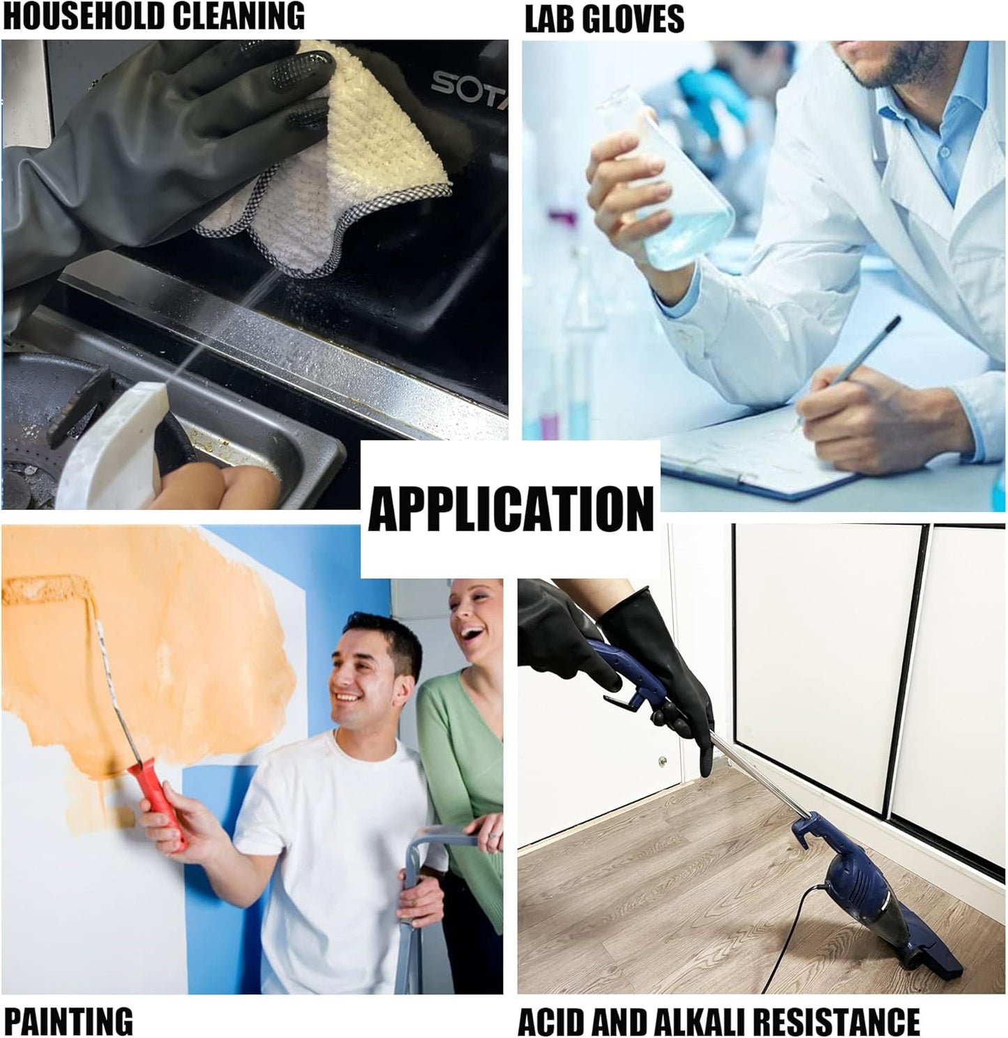 Chemical Resistant Latex Gloves,Cleaning Protective Safety Work Heavy Duty Rubber Gloves, S-M-L-XL Size, Black 1 Pair