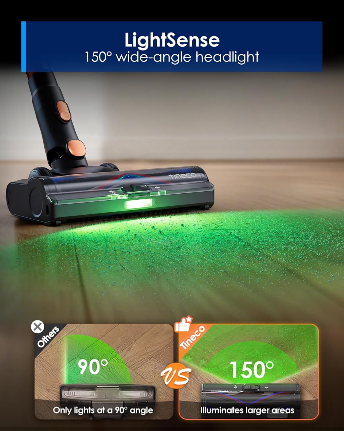 Tineco Pure ONE S70 Cordless Vacuum Cleaner, 200AW Powerful Suction, 3D Sense Pro Cleaning System, 6-Stage Filtration with 95min Runtime, Zero Tangle Brush with 180° Foldable Tube (Blue-Orange)