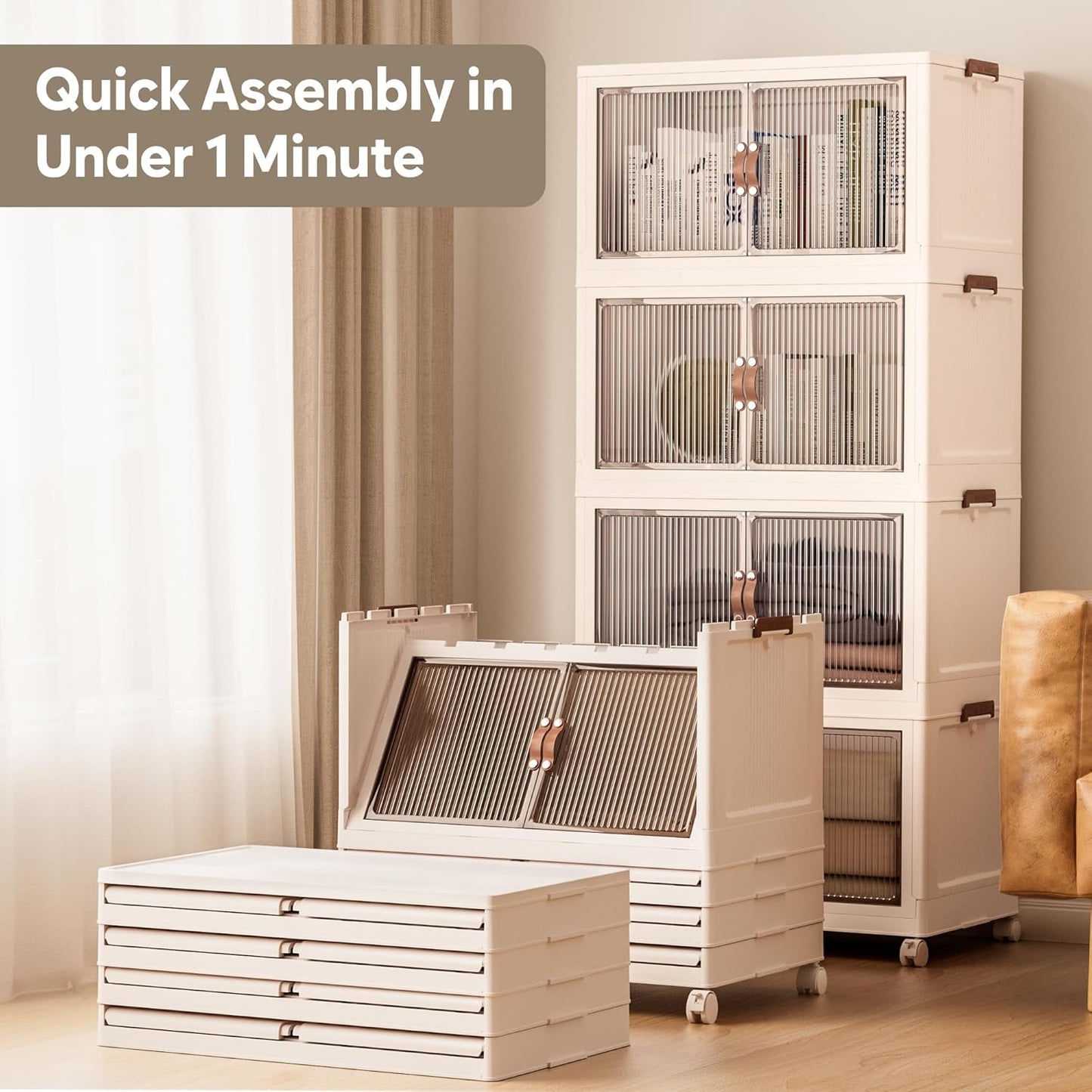 Jalove 88QT Plastic Storage Bins with lids, Stackable Collapsible Storage Containers with Wheels, Closet Organizer and Storage Drawers, Clothes Storage Cabinet for Home Office Garage, 1 Pack White