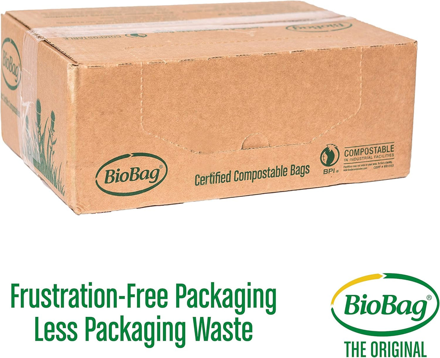 BioBag (USA) The Original Compostable Bag, 64 Gallon, 60 Count, 100% Certified Compostable Trash Bag Liners for Food Waste, Extra Strong and Durable, Trash Bag