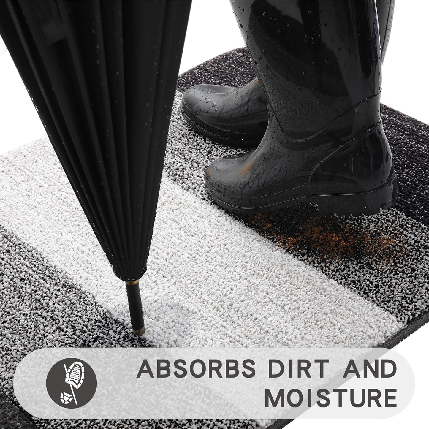 Kitinjoy Indoor Outdoor Door Mat, 47x17 Non-Slip Absorbent Dirt Trapper, Low-Profile Washable Inside Entrance Front Floor Mat, Sturdy Soft Entry Doormats for Entryway, Grey