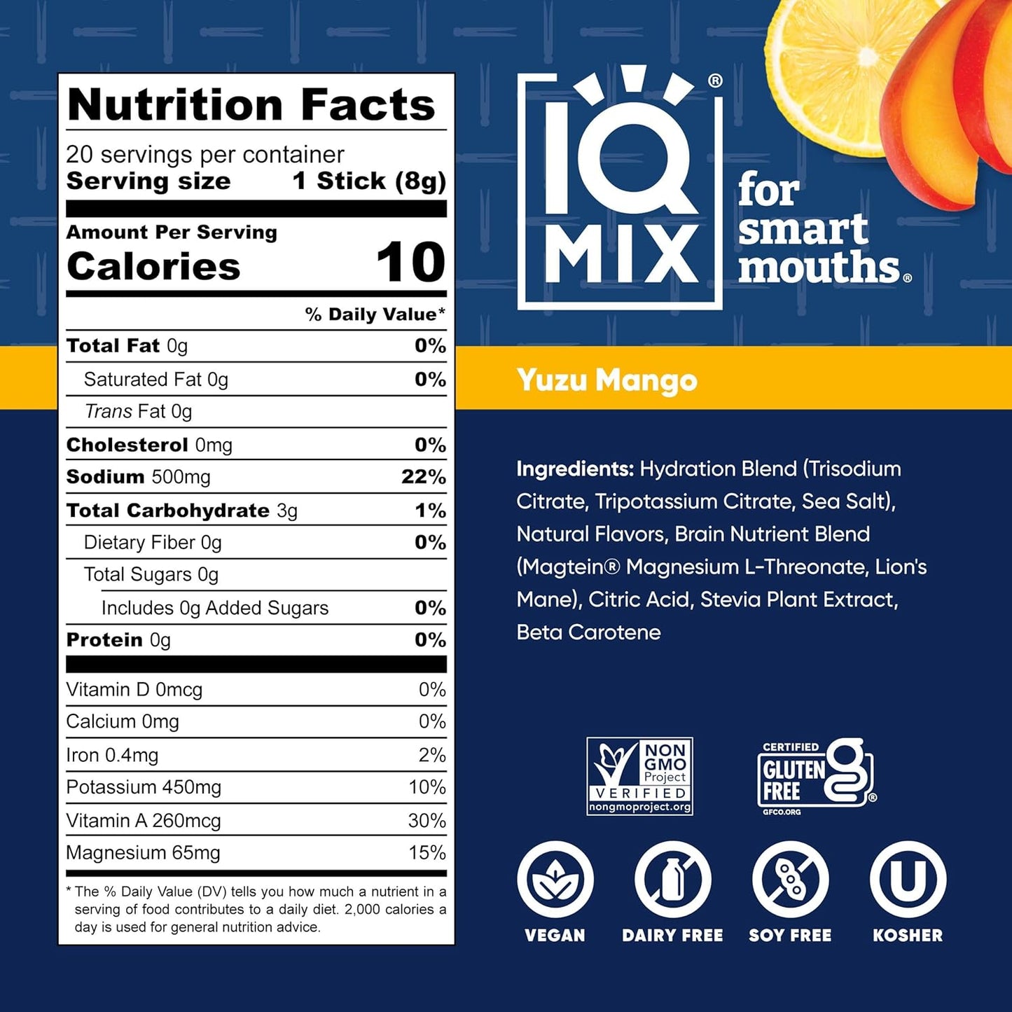 IQMIX x Chef Thomas Keller - Hydration Electrolyte Powder – 4-in-1 Formula for Hydration, Mental Clarity, Mood and Recovery – Sugar-Free, Keto, Magnesium L-Threonate, Lion’s Mane – 20 Count Yuzu Mango