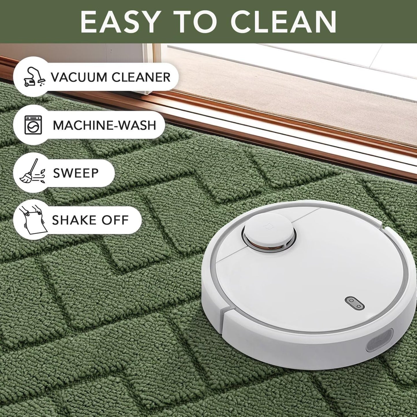 hicorfe Front Door Mat Outside Entrance,36"x59" Absorbent Muddy Dirt Resist Welcome Door Mats Outdoor Indoor,Stain and Fade Resistant,Non Slip Backing Entry Mat Doormat for Entryway(Green)