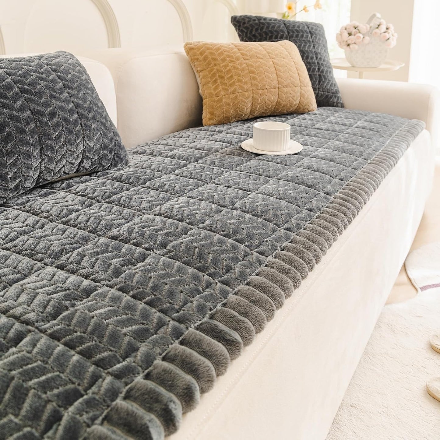 Mivnue Pet Couch Cover Protector Sofa Covers for Pets Washable Non Slip Couches and Sofas Dog Mat (Dark Grey, 27.6" x 70.9")